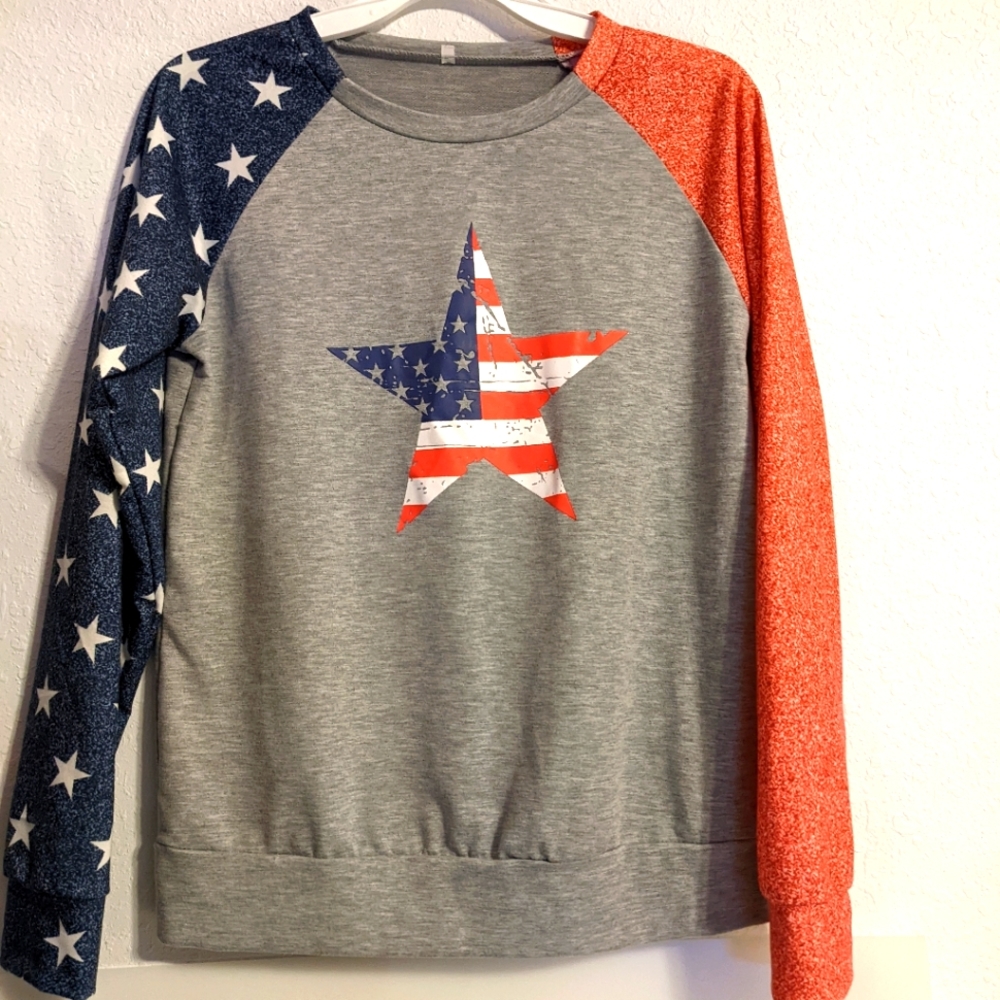 Ladies Stars And Stripes Long Sleeve Shirt Size Small